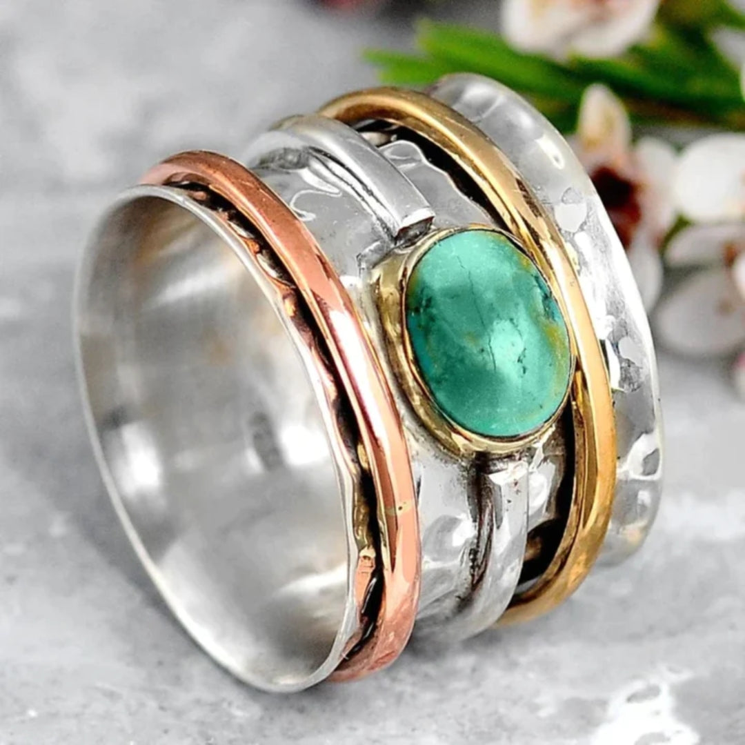 Emma™ | Vintage gold and silver ring with turquoise