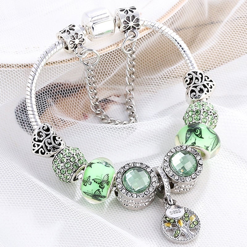 Emma™ | Silver and Green Stone Bracelet