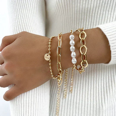 Emma™ | Set of Gold Bracelets with Pearl