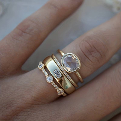 Emma™ | Vintage set of gold rings with zirconia