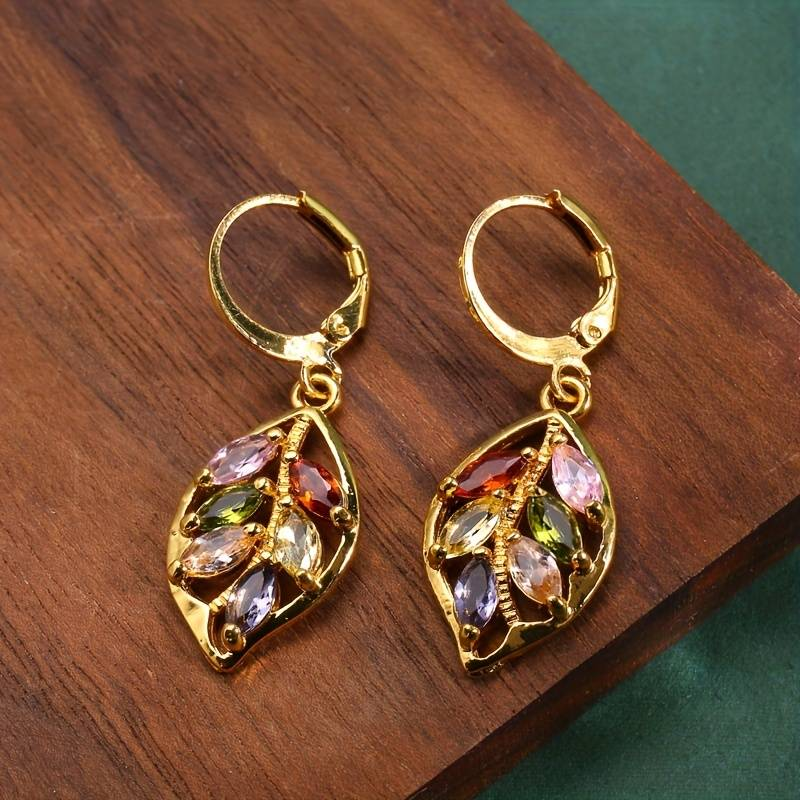 Emma™ | Golden Leaf – Colorful Earrings with Zirconia