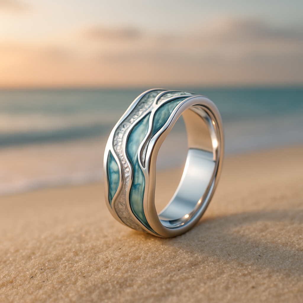 Emma™ | Silver Wavy Ring with Turquoise